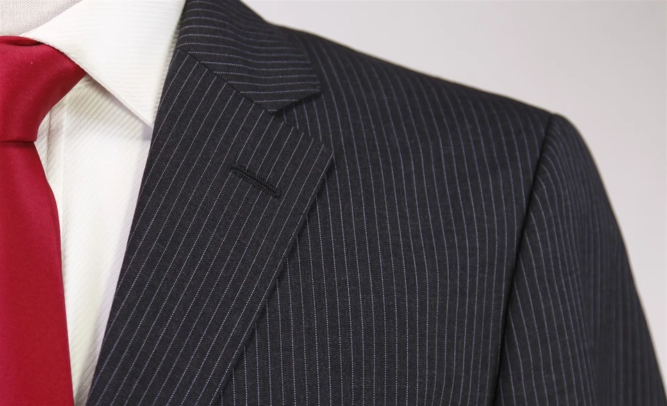 Traje de lana Paul Stuart negro a rayas finas 3-Btn 40S Foto 4 de 4