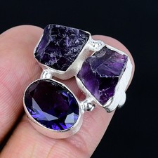 Enchanting Amethyst Rough, Amethyst 925 Sterling Silver Ring Size 5.5