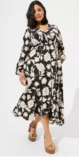 Torrid Women’s Midi Gauze Ruffle Surplice Dress Black Floral Size 2X Pockets