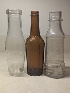 3 Embossed Vintage Condiment Bottles  J.F. Howard Horton Cato Oriental Show-you