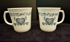Vtg Corning 8oz Blue Hearts Coffee Cups Set Of 2