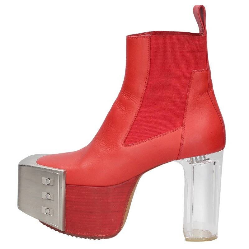 Rick Owens 40 Grill Kiss Boots Side Gore Heel Red Clear