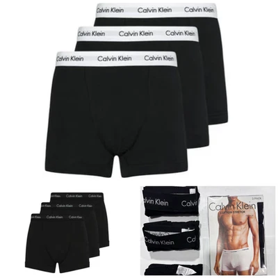CALVIN KLEIN CK Boxer Men’s 3 Pack Trunks/Shorts Black/White Belt Cotton Stretch Classic
