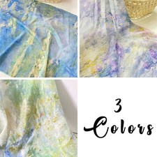 Watercolor Flower Pattern Chiffon Printed Fabric DIY Sewing Dress Bag Costume.
