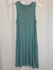Womens Knit Dress Light Green Sleeveless POCKETS Crew Neck S Spring Day Trip