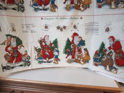 Concord's St. Nicklaus Appliques Christmas Fabric Panel  Old World Santa SZ 17''X