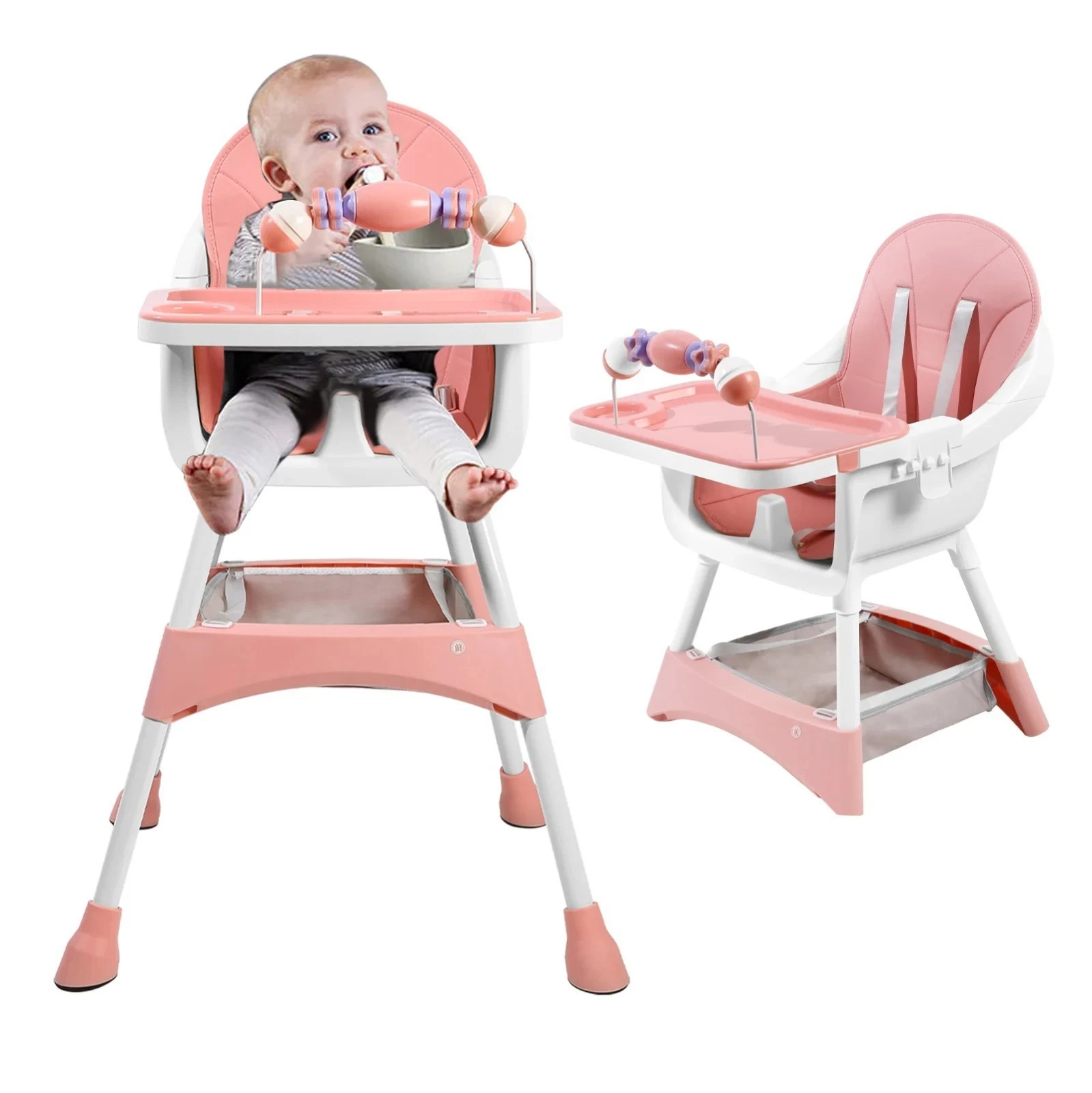 Convertible Baby High Chair Toddler Booster Seat Tray Footrest Safety Belt