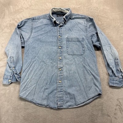 Vintage Nautica Shirt Men's Medium Denim Button Down Light Wash Distressed 90s