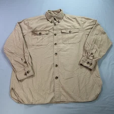 J Peterman Shirt Mens Large Beige Button Up Casual Lightweight Adult