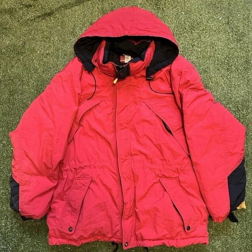 vintage 1990s Marlboro Country Red Puffer Hooded Parka size L - product listing photo