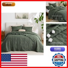 Bedsure King Cotton Quilt Set 3-Piece with 2 Pillow Shams - Olive Green 106x96
