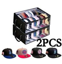 2PCS Hat Storage Dust Bag Baseball Hat Cap Organizer Clear Rack Zipper Black