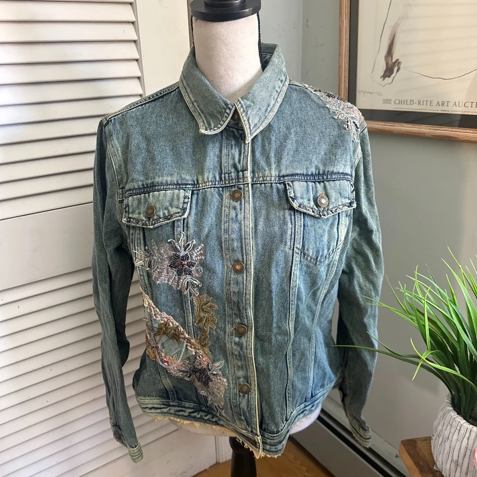 JEANOLOGY NEWPORT новости женская куртка 16 украшенный джинсовой ткани ретро Artsy богемное шик - Изображение 2 из 4