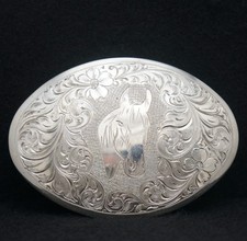 WD03117 GREAT VINTAGE 1970s  HORSE HEAD  FLORAL WESTERN ARTWROK BELT BUCKLE