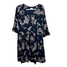 Garnet Hill Bohemian Pocket-Detail Dress Size 4 Navy Blue Paisley Print