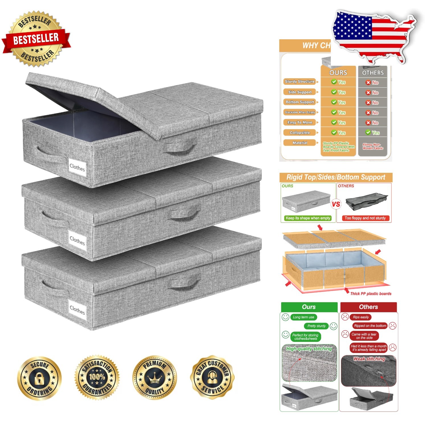 Multipurpose Collapsible Under Bed Storage Bags with Handles - Large Capacity-image