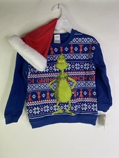 Dr. Seuss The Grinch Holiday Christmas Sweater With Santa Hat Boys Girls Size 6
