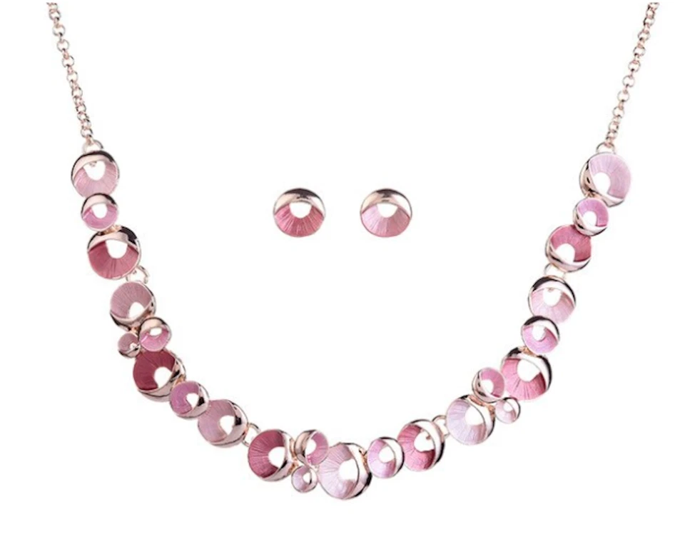 SCHMUCKSET DAMEN ROSE HALSKETTE COLLIER OHRRINGE VERGOLDET ROTGOLD ROSA - Bild 1 von 1