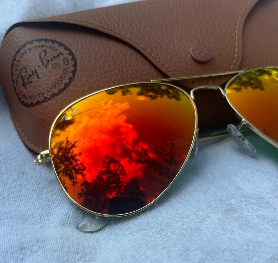 Gafas de sol Ray Ban Aviator RB3025 marco dorado lentes espejadas naranja 58 mm Foto 2 de 4