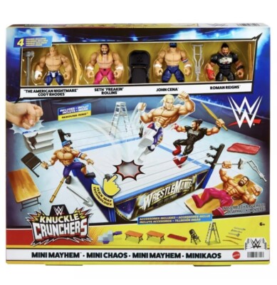 WWE Knuckle Crunchers Mini Mayhem Ring Bundle Set John Ceda Roman Reigns