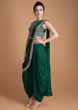 STYLISH HEAVY TAFFETA SILK GREEN BLOUSE AND DHOTI WITH DUPATTA FOR PARTY