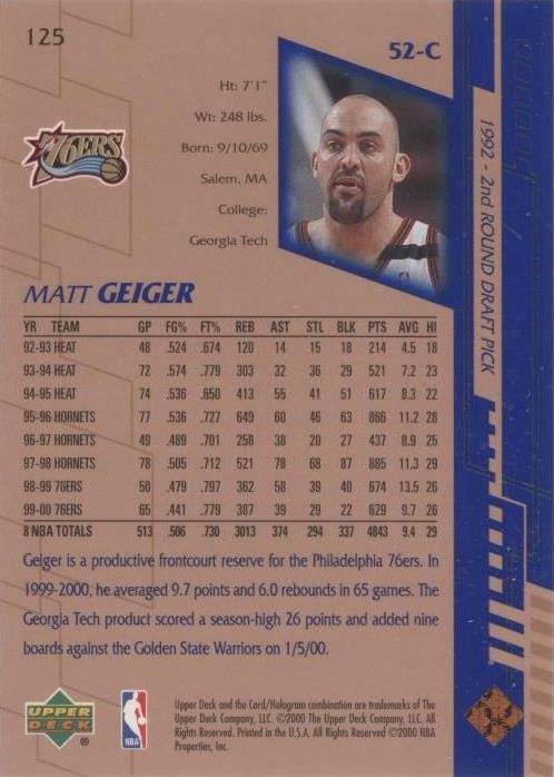 Las mejores ofertas en 2000-01 Upper Deck - #125 Matt Geiger | eBay