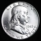 GEM BU UNCIRCULATED UNC MS 1949 SILVER FRANKLIN HALF DOLLAR BRILLIANT LUSTER