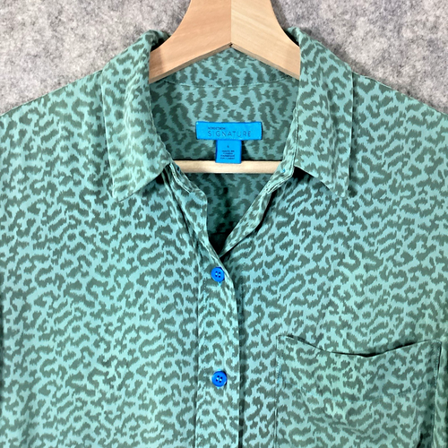 Nordstrom Signature Silk Dress Green Cheetah Print Summer Lightweight Midi Sz 6 - Picture 6 of 17