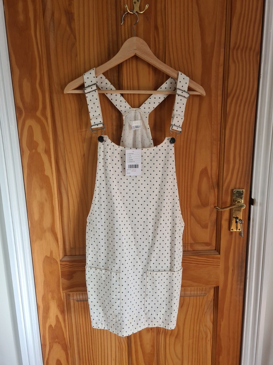 Polka Dot Dungaree Dress NEW Urban Outfitters Cooperative White