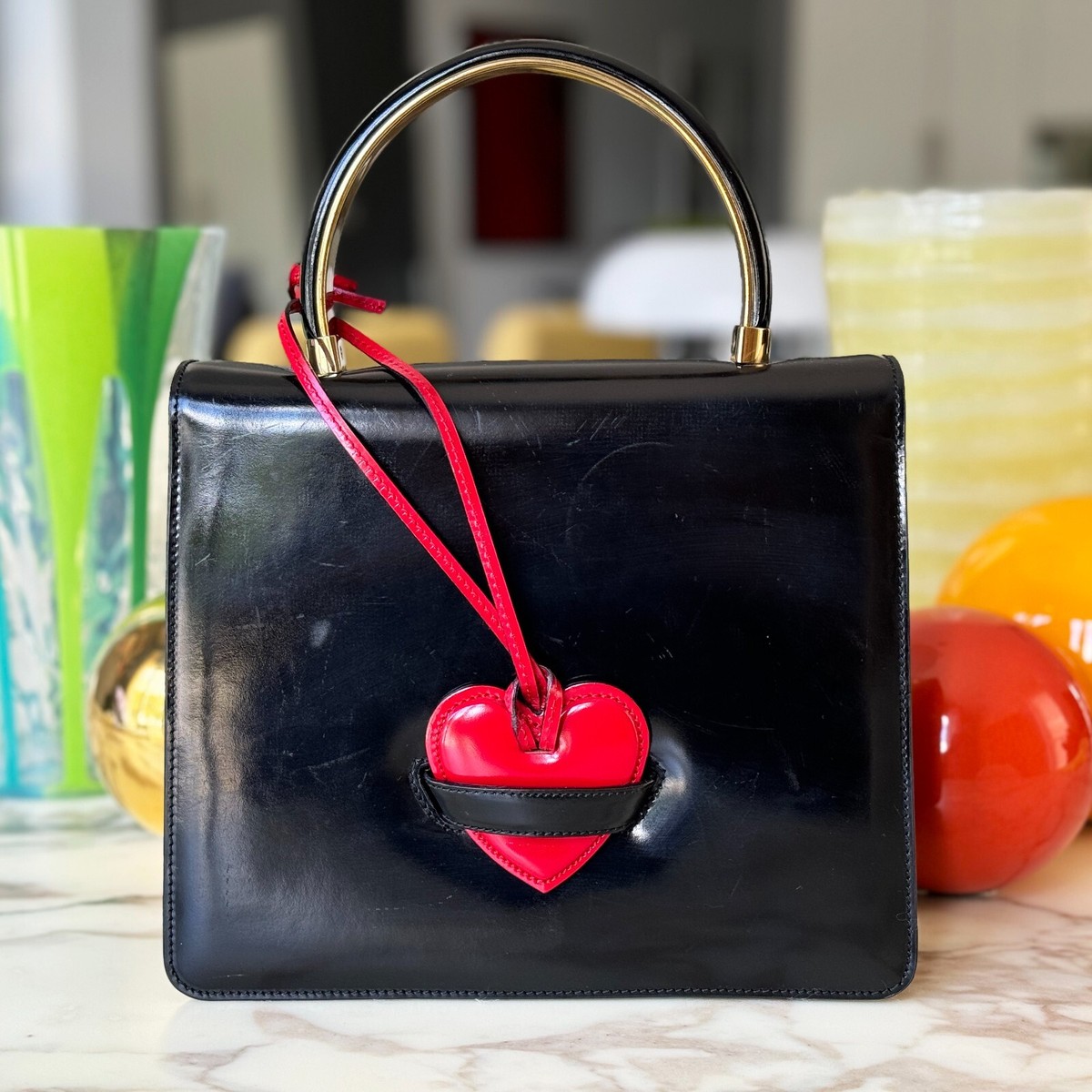 1990s MOSCHINO BAGS by Redwall black patent leather handbag