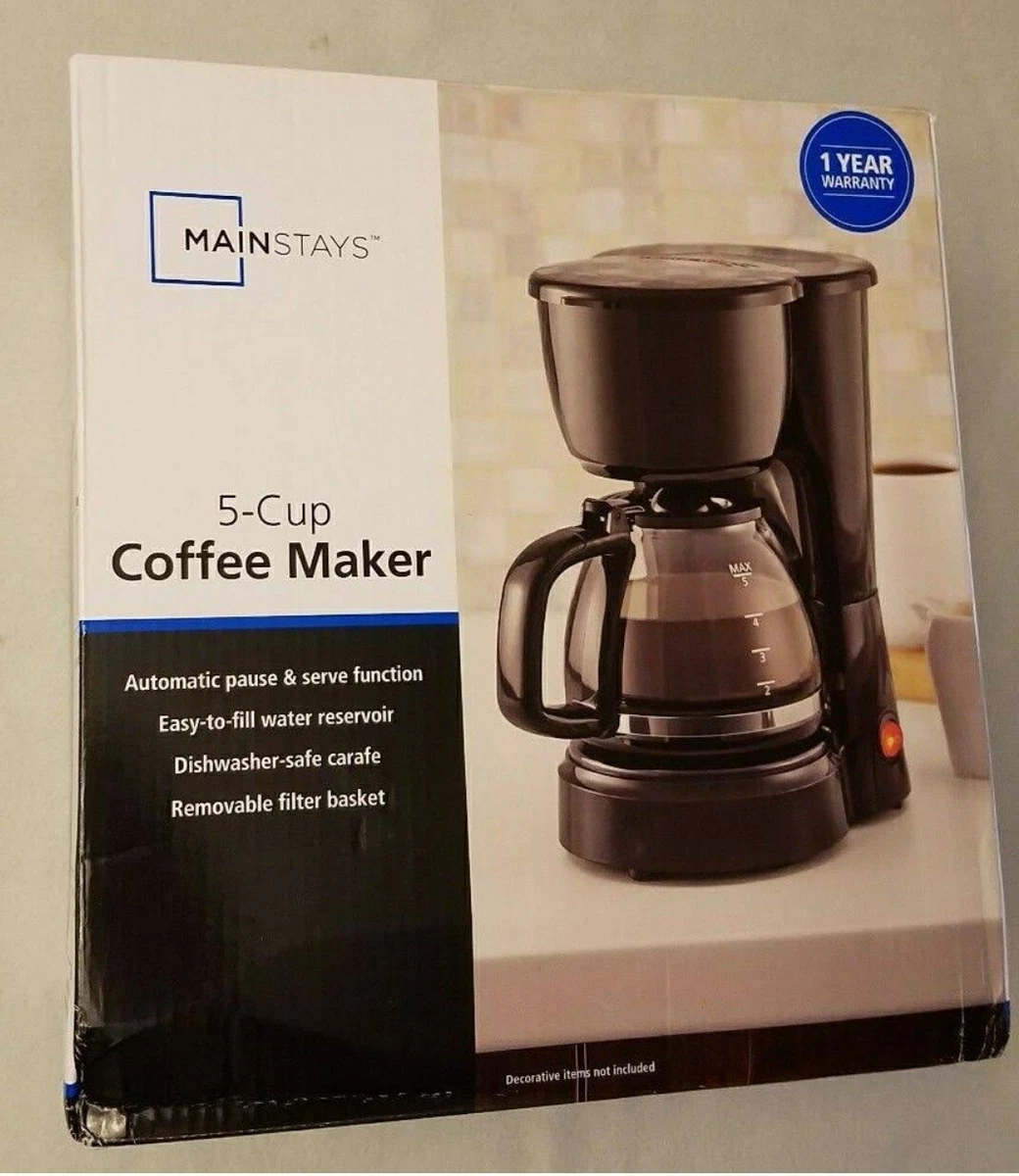 Mainstays 5 Cup Black Coffee Maker with Removable Filter Basket