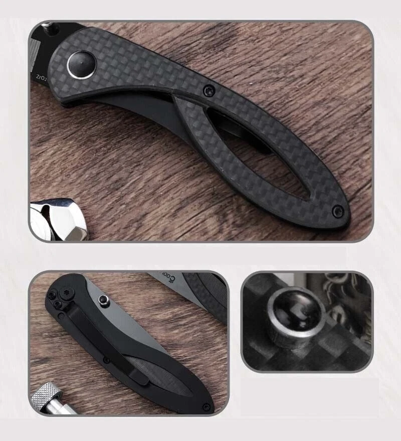 Hoja de cerámica L6,7 cm mango de fibra de carbono L9,8 cm cuchillo plegable afilado + clip trasero Foto 2 de 4