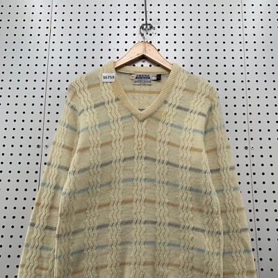 Vintage AMANA Wintuk Knit Sweater Mens Size 42 Beige V Neck