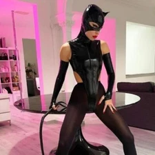 Latex Gummi Hood Cat Ears Rubber Mask Catsuit Cosplay Party Clubwear Fetish BDSM