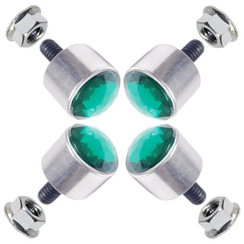 4 Polished Billet & Green Crystal Gem License Plate Frame Screws Lic Bolts - Picture 1 of 1