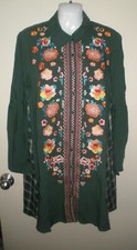 #1143 Andree by Unit Plus S Dark Forest Green Florals Embroidered boho Peasant