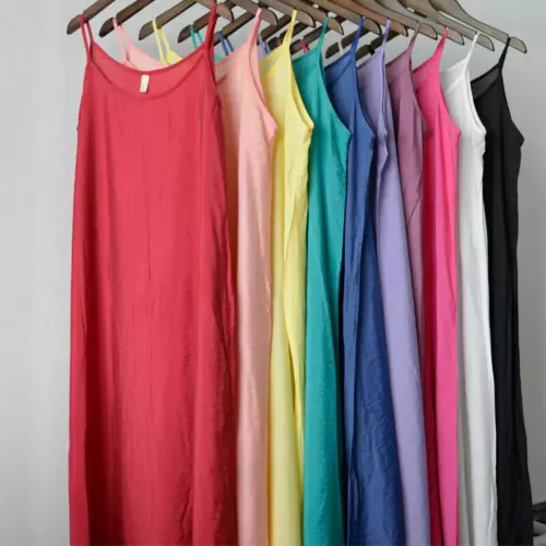 Soft Full Slip Strappy Spaghetti Cotton Petticoat Chemise Nightie Under Dress UK - Picture 3 of 26