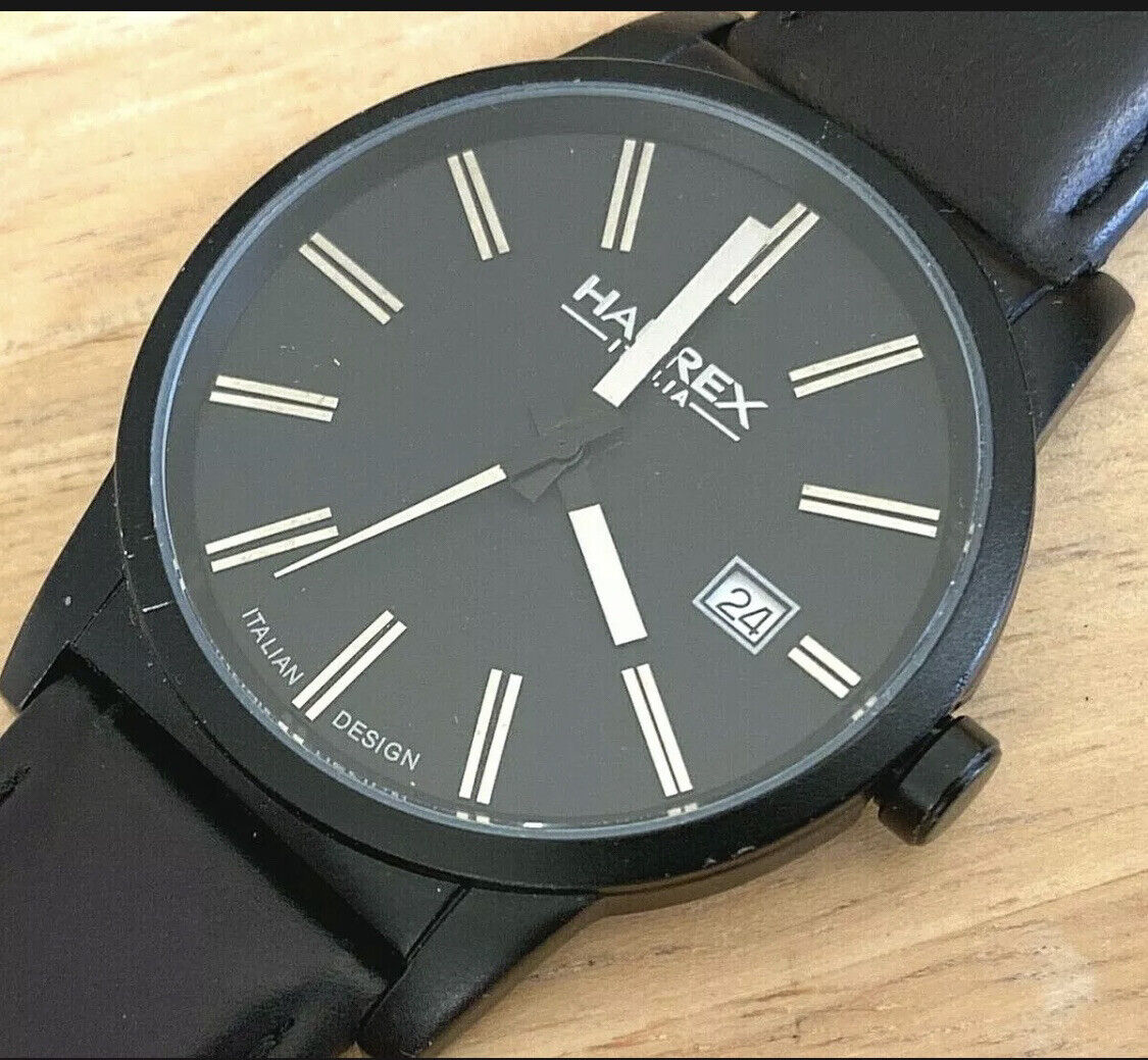 Haurex Italian Design Men 30m Ultra Thin Black Analog Quartz Watch~Date~New Batt