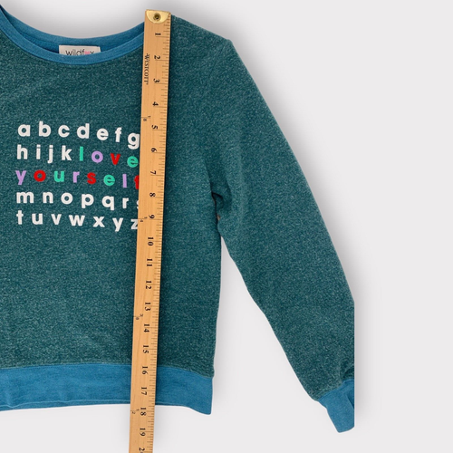 NEW Wildfox "Love Yourself" Alphabet Sweatshirt Fuzzy Green Kids Size XS 4/5 - Picture 9 of 11