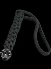 Schmuckatelli Co Emerson Lanyard w/ Bead Black Braided With 3" Loop Oxide Skull