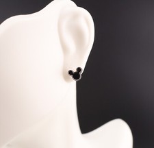 Women's Mickey Mouse Black Enamel Mini Stud Earrings Sterling Silver Jewelry