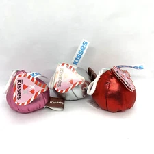 Lot of 3 Hershey's Kisses Plush Keychain Clip 3" Pink Silver Red Party Favor
