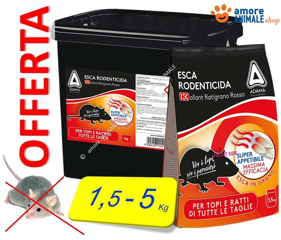 FORMEVET RATIBROM 5.0 Grano Rosso Busta 1,5 kg / SECCHIO 5 kg GRAIN Topicida Topi Ratti