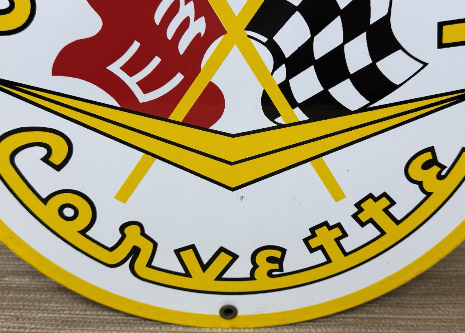 VINTAGE CHEVROLET CORVETTE PORCELAIN SIGN GENERAL MOTORS DEALERSHIP GAS OIL FORD