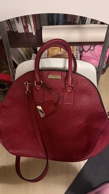 Authentic Burberry Orchard Pebbled Leather Bowling Satchel Red Gold Hardware