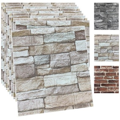 10PCS 3D Wall Panels Peel and Stick Foam Brick Wallpaper 10PCS, Rock color 