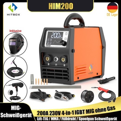 240V 200A LED Wechselrichter 4-in-1 Gaslos MIG ARC TIG Schweißgerät mit Spoolgun