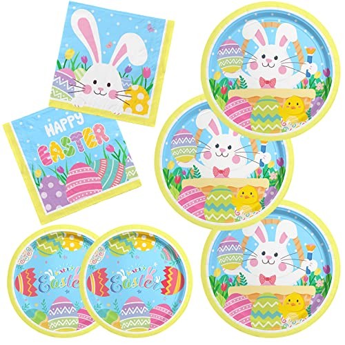 Happy Easter Party Supplies Kit, Easter Rabbit Disposable Dinnerware
