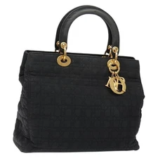 Christian Dior Canage Hand Bag Nylon Black Gold Auth yk19171