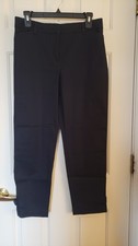 Talbots Sz 4 Perfect Crop Pants Navy Blue MidRise Ankle Button Hem Slash Pockets